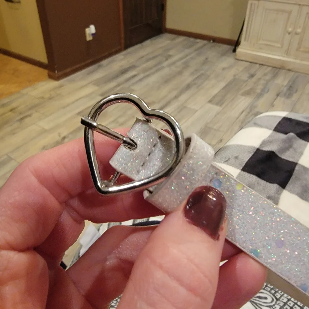Sparkly Silver Belt with Heart Buckle